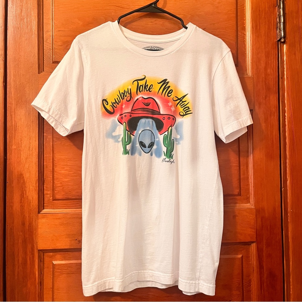 Cowboy Take Me Away Alien Graphic Tee - White - Size Medium